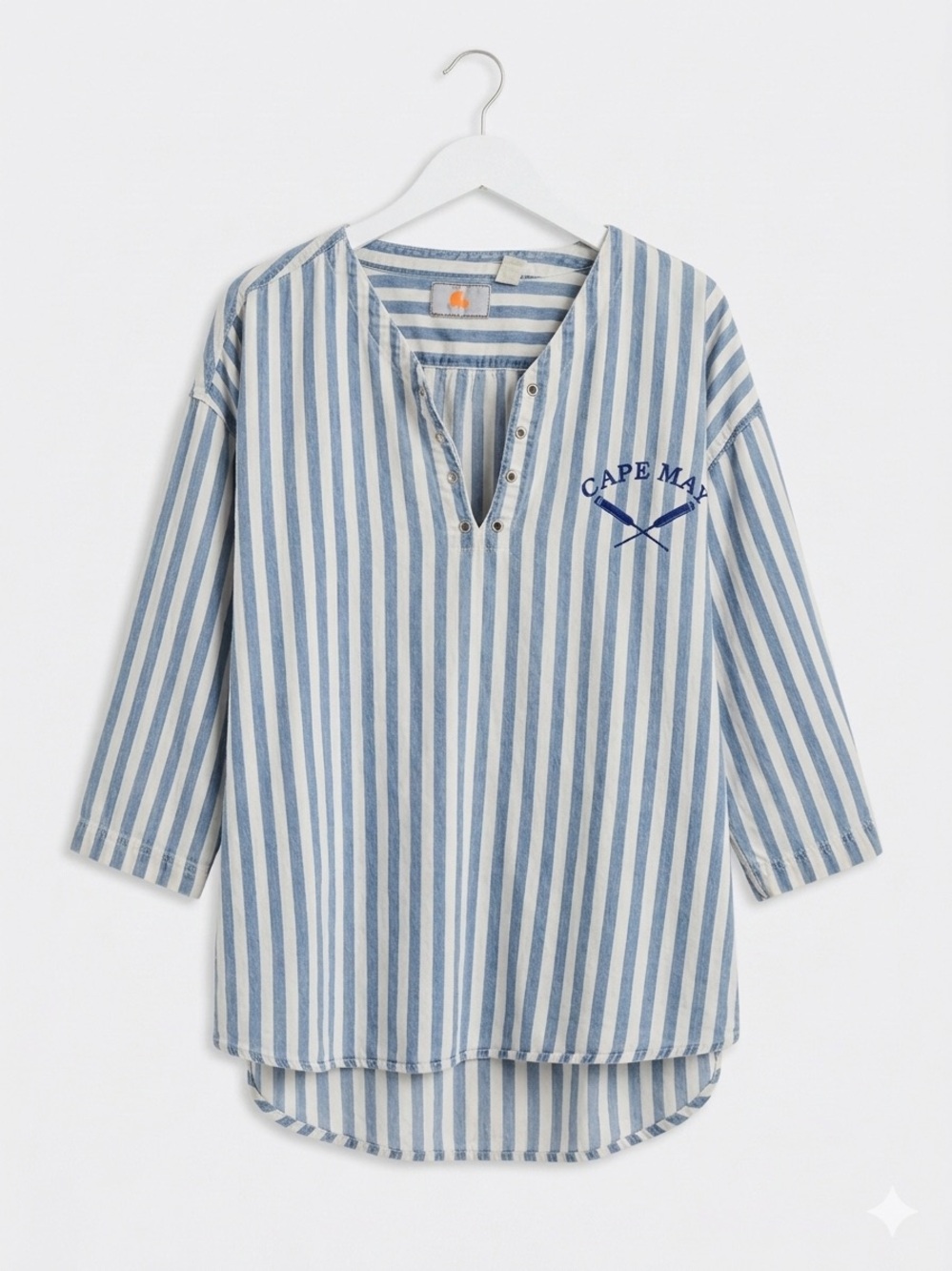 Vintage Page 1 Cape May Striped Henley Top Blue/ White Coastal Grandma Old Money